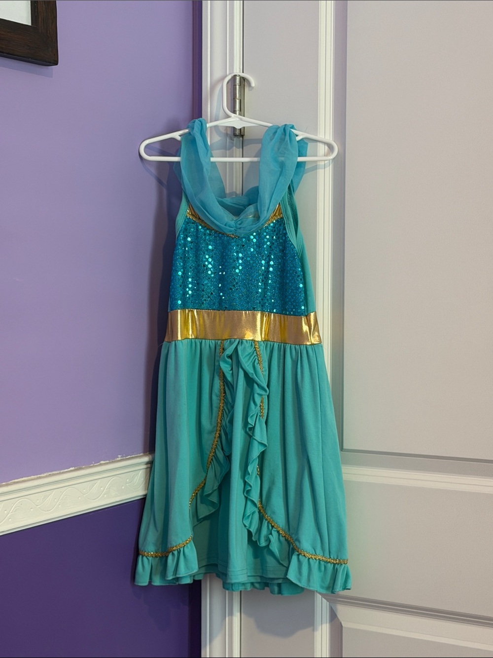 Kids Jasmine Teal and Gold Sequin Princess Costume Dress